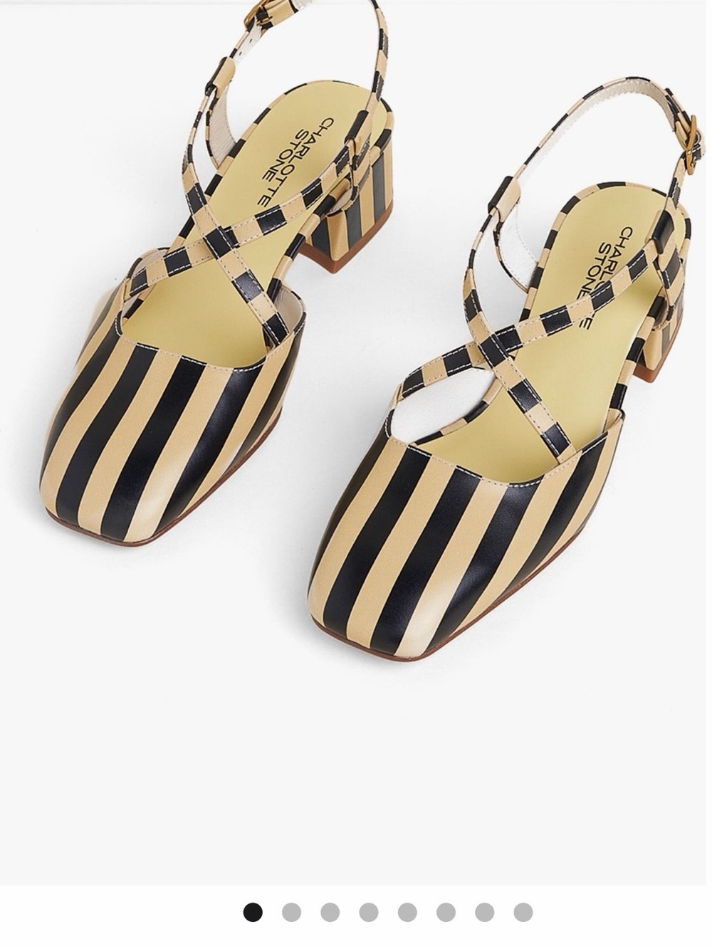 Charlotte Stone Yellow and Black Striped Crisscross Block Heel Pump - Picture 4 of 16